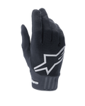 Alpinestars A-Dura Gloves, gants de VTT noirs, avec un grand logo étoile blanc sur le dessus, tissu extensible texturé et large poignet en néoprène avec logo, conçus pour la performance en cyclisme tout-terrain