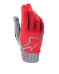 Gants Alpinestars A-Dura, gants de VTT, rouge fluo et gris, dotés d'un grand logo étoile gris sur le dos, accents noirs sur les doigts, poignet côtelé et tissu extensible pour le VTT