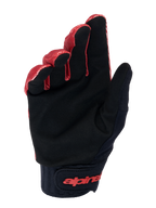 Alpinestars A-Dura Gloves, Mountain Bike Gloves, Dark Orange and Black, palm view featuring black synthetic suede for grip, wide neoprene cuff with red branding on the hook and loop wrist closure, designed for MTB durability and feel