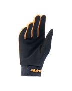 Alpinestars A-Dura Gloves, Mountain Bike Gloves, Dark Gold and Black, palm view showing synthetic suede material, neoprene cuff with gold hook and loop wrist strap, designed for cycling grip and mobility.