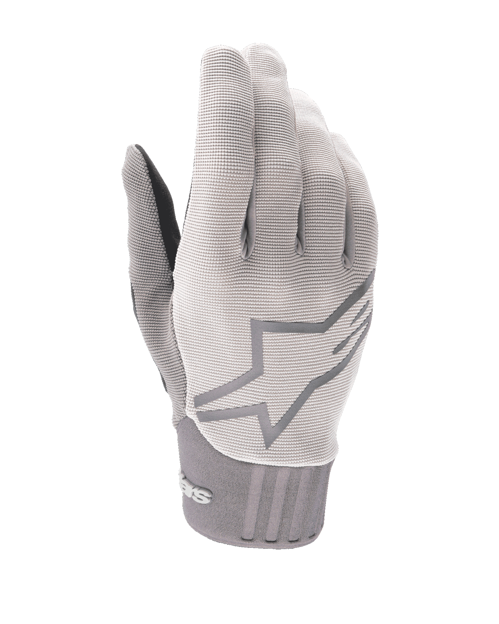Alpinestars A-Dura Gel Gloves, gants de cyclisme VTT, gris clair, tissu texturé avec grand logo étoile sur le dessus de la main, manchette en néoprène, paume ergonomique avec rembourrage en gel pour la conduite tout-terrain