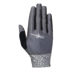 Alpinestars Women Stella Alderex Pro Gloves, Anthracite gray cycling gloves, back view featuring a white Alpinestars logo, diagonal textured mesh upper, and a patterned wrist cuff