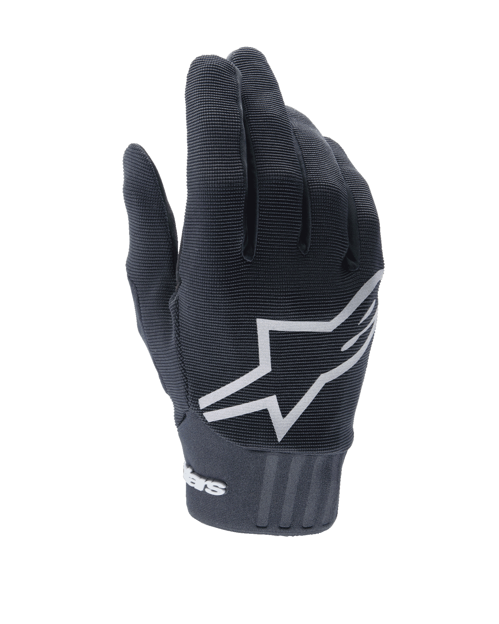 Gants Alpinestars Stella A-Dura pour femme, gants de VTT noirs, logo étoile blanc distinctif sur le dessus, texture textile côtelée, coupe ajustée avec manchette en néoprène pour le VTT