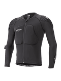 Alpinestars Youth Paragon Lite Protection Jacket, Long Sleeve MTB Protective Jacket, Black with white logos, front zipper, padded chest and shoulder protection, breathable mesh sleeves, lightweight flexible design for youth mountain biking