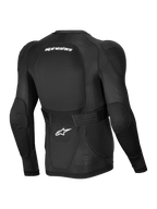 Alpinestars Veste De Protection A-Impact Plasma, veste de protection VTT manches longues pour homme, noire, protection dorsale et d'épaules Nucleon Plasma certifiée CE de niveau 2, vue de dos montrant le tissu en maille extensible respirante et la ceinture lombaire réglable