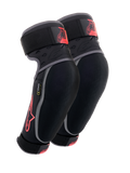 Alpinestars Vector Elbow Protectors, Black Anthracite and Red, MTB Protection Gear, pair of guards with gray piping, red star logo and Vector branding, adjustable straps, and ergonomic compression fit