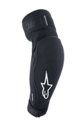 Coudières Alpinestars A-Impact Plasma Elite, noir et blanc, équipement de protection pour VTT avec logo étoile blanc, tissu texturé respirant, sangles ajustables avec fermeture Velcro, design ergonomique pré-courbé