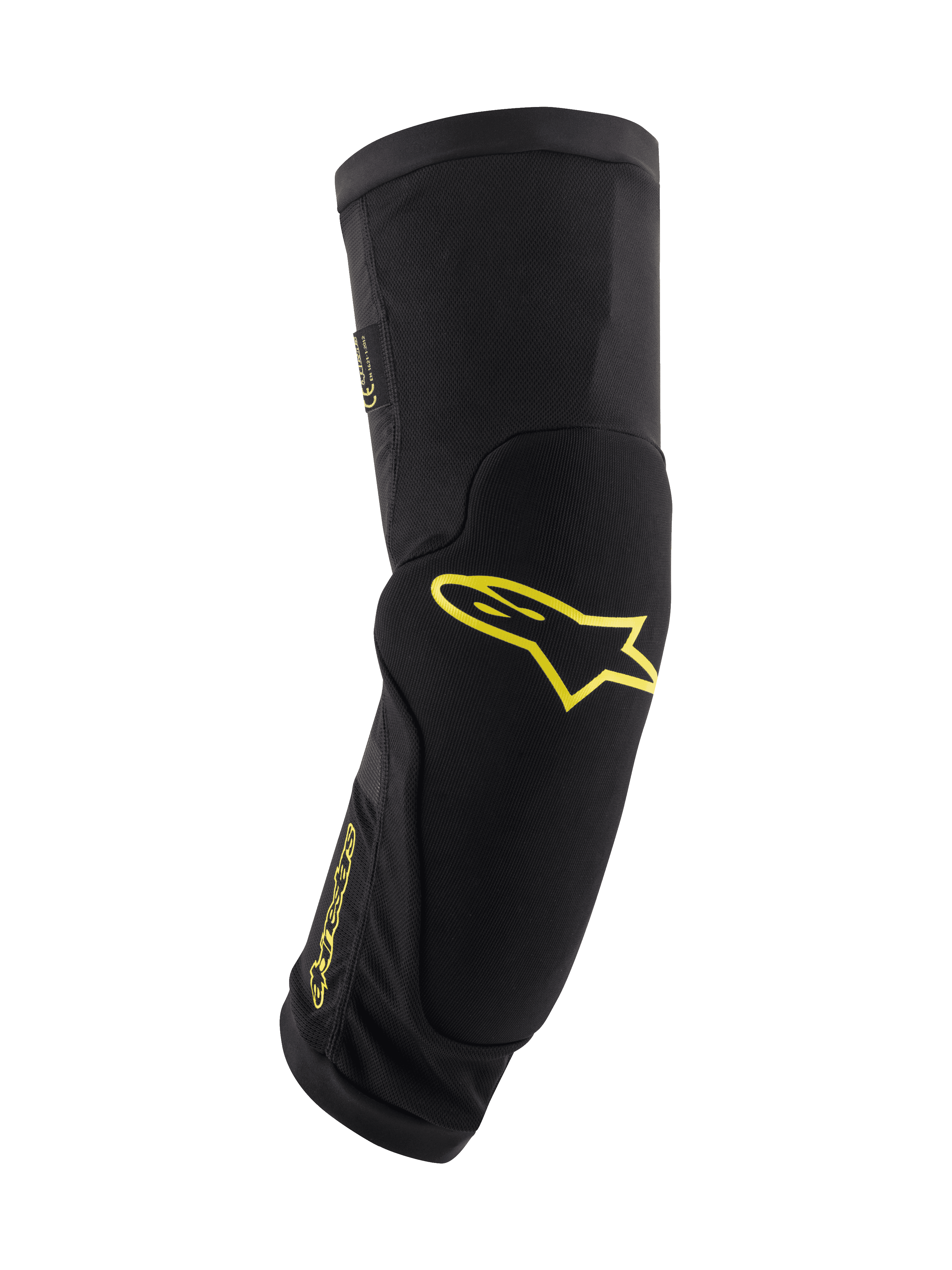Genouillères Alpinestars Paragon Plus, noires avec logos jaune acide, équipement de protection pour VTT, manchon tubulaire à enfiler avec rembourrage intégré, maille respirante et tissu texturé durable