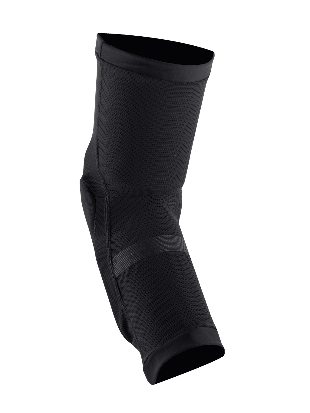 Genouillères Alpinestars Paragon Plus, noires, protections de genou VTT à enfiler en maille extensible respirante, conception ergonomique préformée pour une protection tout-terrain flexible.