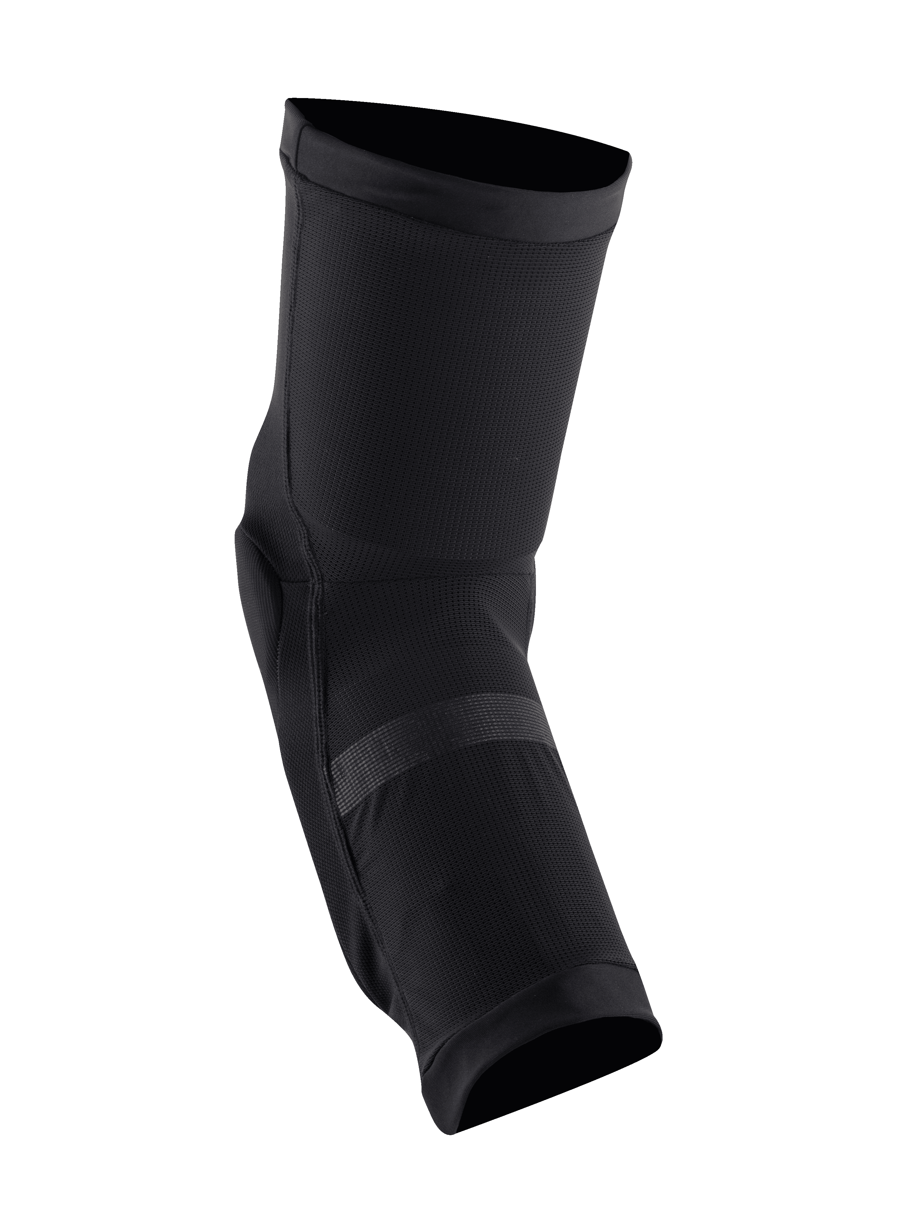 Genouillères Alpinestars Paragon Plus, noires, protections de genou VTT à enfiler en maille extensible respirante, conception ergonomique préformée pour une protection tout-terrain flexible.
