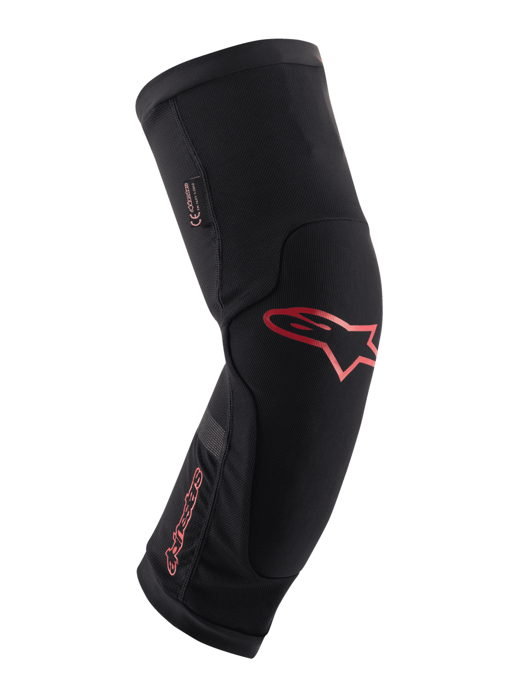 Alpinestars Paragon Plus Knee Protector, noir avec logo et lettrage Alpinestars rouges, design ergonomique à enfiler, tissu mesh respirant avec panneaux renforcés, équipement de protection pour VTT