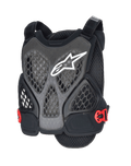 Alpinestars A-6 Plasma Chest Protector, MTB Chest Protector, Black Anthracite and Red, featuring a white star logo, perforated honeycomb mesh panels for ventilation, red side buckles, and adjustable shoulder straps, designed for off-road and gravity mountain bike protection.