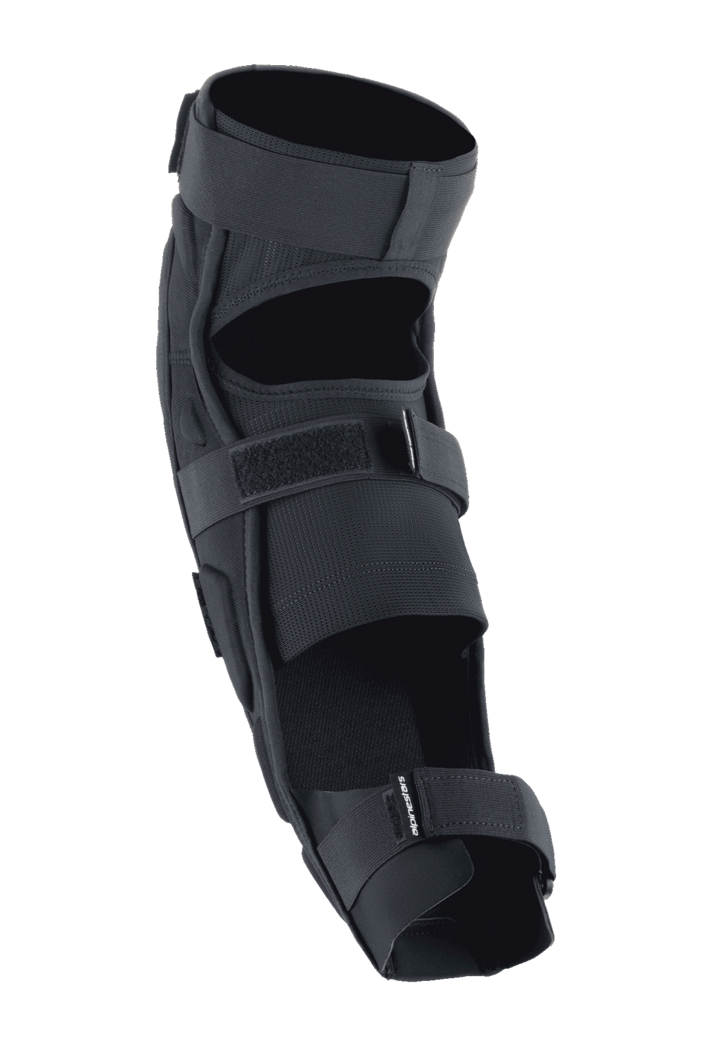 Alpinestars A-Impact Plasma Pro Protège-genou et tibia, noir, vue arrière avec système de fermeture à triple sangle, panneaux en maille respirante et conception ergonomique pré-courbée pour la protection en cyclisme tout-terrain