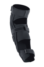 Alpinestars A-Impact Plasma Pro Protège-genou et tibia, noir, vue arrière avec système de fermeture à triple sangle, panneaux en maille respirante et conception ergonomique pré-courbée pour la protection en cyclisme tout-terrain