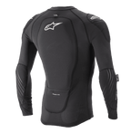 Veste de protection Alpinestars Paragon Lite à manches longues, noire, vue arrière avec protection dorsale intégrée et logo Astar blanc, construction en maille respirante avec protections aux coudes et aux épaules, équipement de protection léger pour VTT
