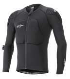 Alpinestars Paragon Lite Protection Jacket - Manches longues, protection VTT, noire, maille respirante avec rembourrage à la poitrine et aux épaules, fermeture éclair frontale, logo étoile blanc sur la poitrine, design léger et ajusté