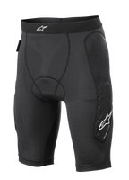 Alpinestars Paragon Lite Protection Shorts, short de protection pour VTT, noir, construction en maille légère et respirante avec tissu perforé, rembourrage aux hanches et sur les côtés des jambes, logo étoile blanc sur la taille et la jambe, coupe ajustée de style compression pour le cyclisme tout-terrain