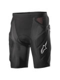 Alpinestars Vector Tech Shorts, short de protection de cyclisme noir, design de compression rembourré avec panneaux en maille rouges, logo étoile blanc sur la cuisse, maille extensible légère avec protection en mousse EVA, équipement pour le VTT et la descente