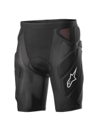 Alpinestars Vector Tech Shorts, short de protection de cyclisme noir, design de compression rembourré avec panneaux en maille rouges, logo étoile blanc sur la cuisse, maille extensible légère avec protection en mousse EVA, équipement pour le VTT et la descente
