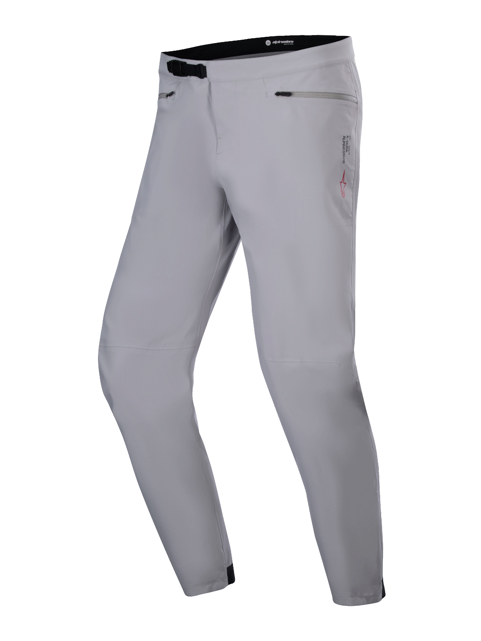 Alpinestars A-Dura Waterproof Pants, pantalon de VTT, gris titane, avec fermeture à cliquet noire à la taille, poches zippées aux hanches et jambes fuselées, conception imperméable durable pour le VTT