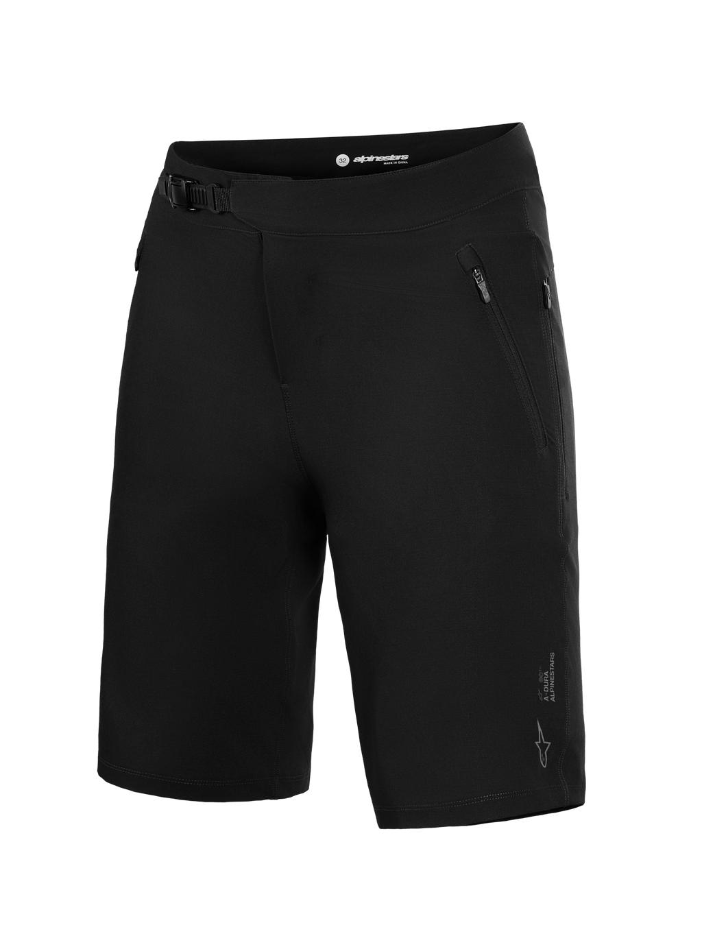 Short Alpinestars A-Dura Ride noir pour VTT, doté d'un tissu extensible 4 directions et d'une fermeture à cliquet.