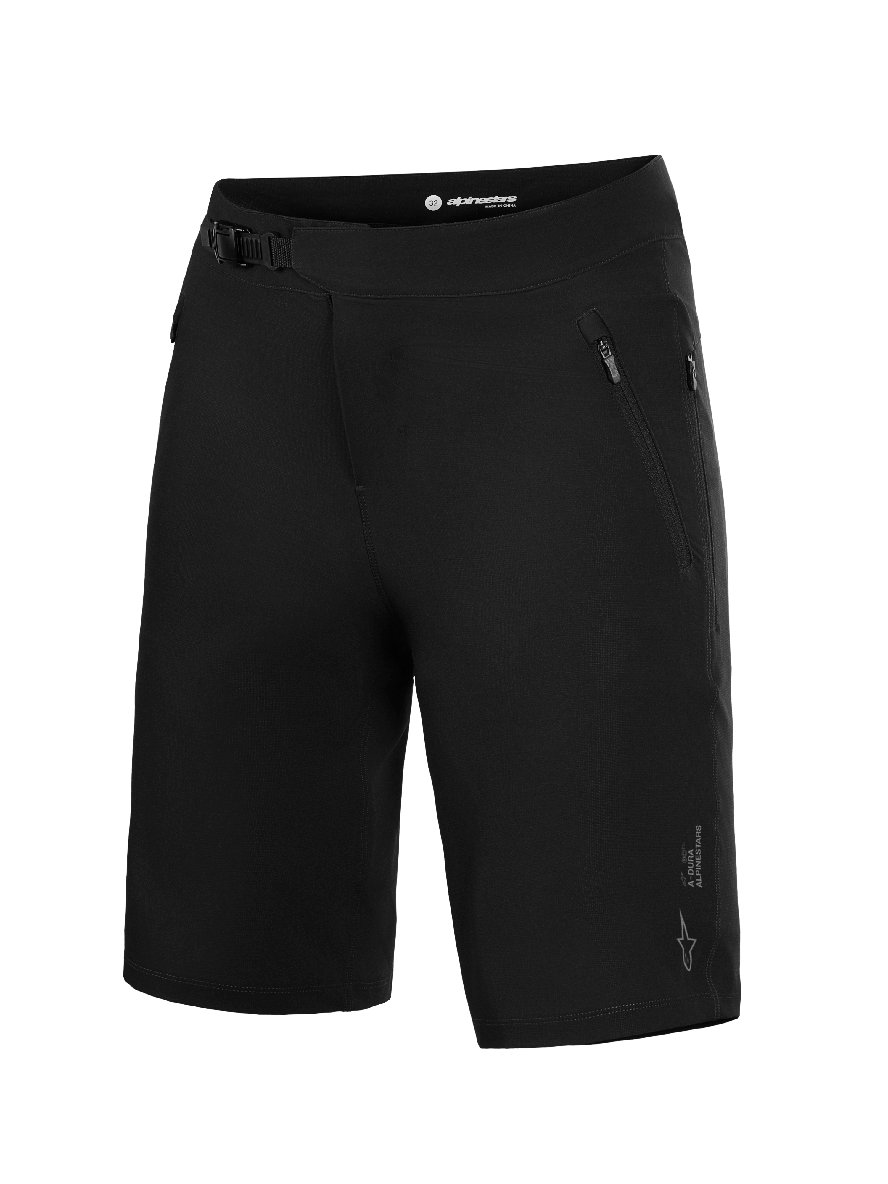 Short Alpinestars A-Dura Ride noir pour VTT, doté d'un tissu extensible 4 directions et d'une fermeture à cliquet.