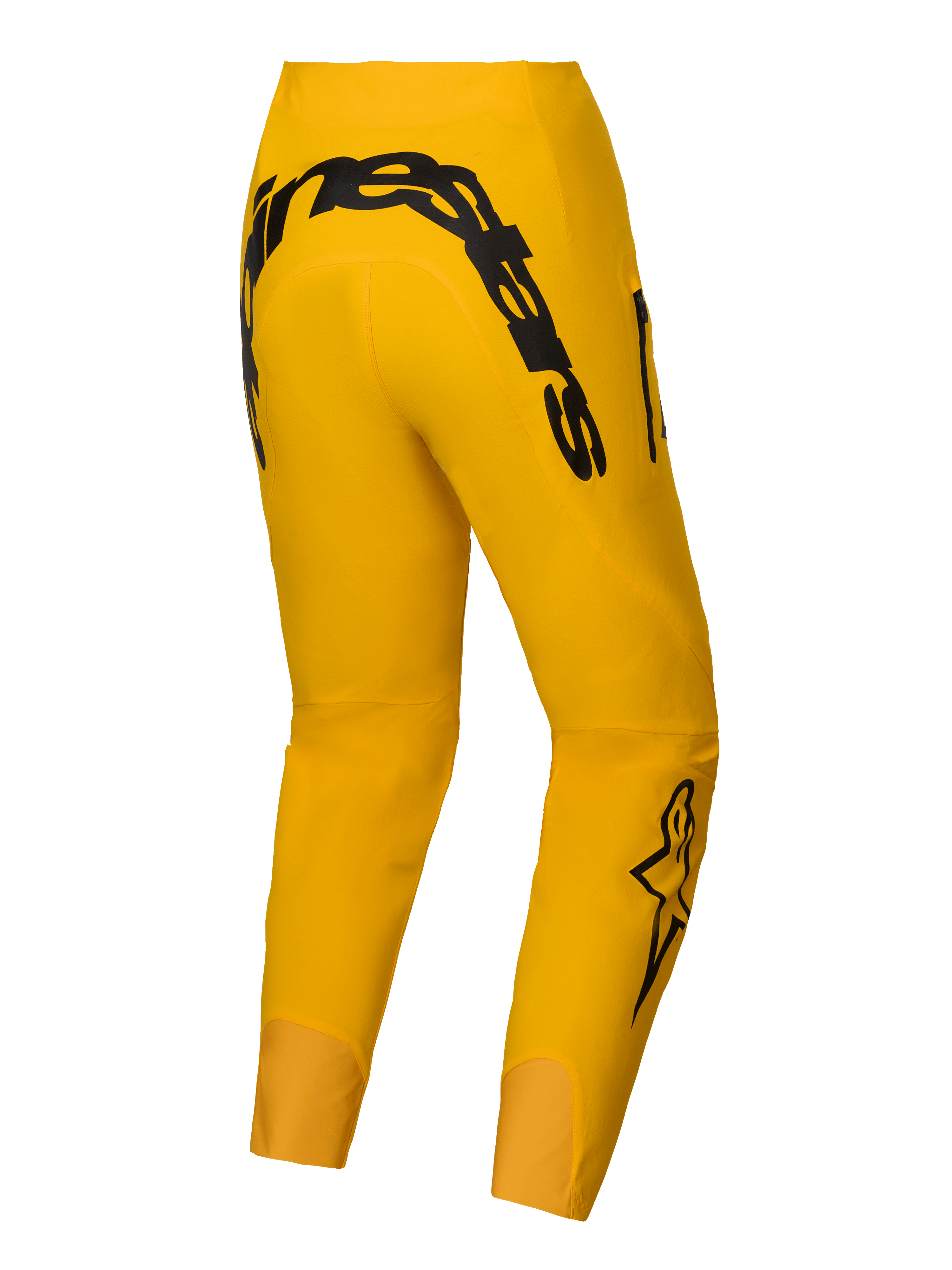Alpinestars Limited Edition A-Supra Melt Gold Pants, dark yellow mountain bike pants for men featuring a bold MX-inspired black Alpinestars wordmark on the back yoke and 4-way super stretch fabric