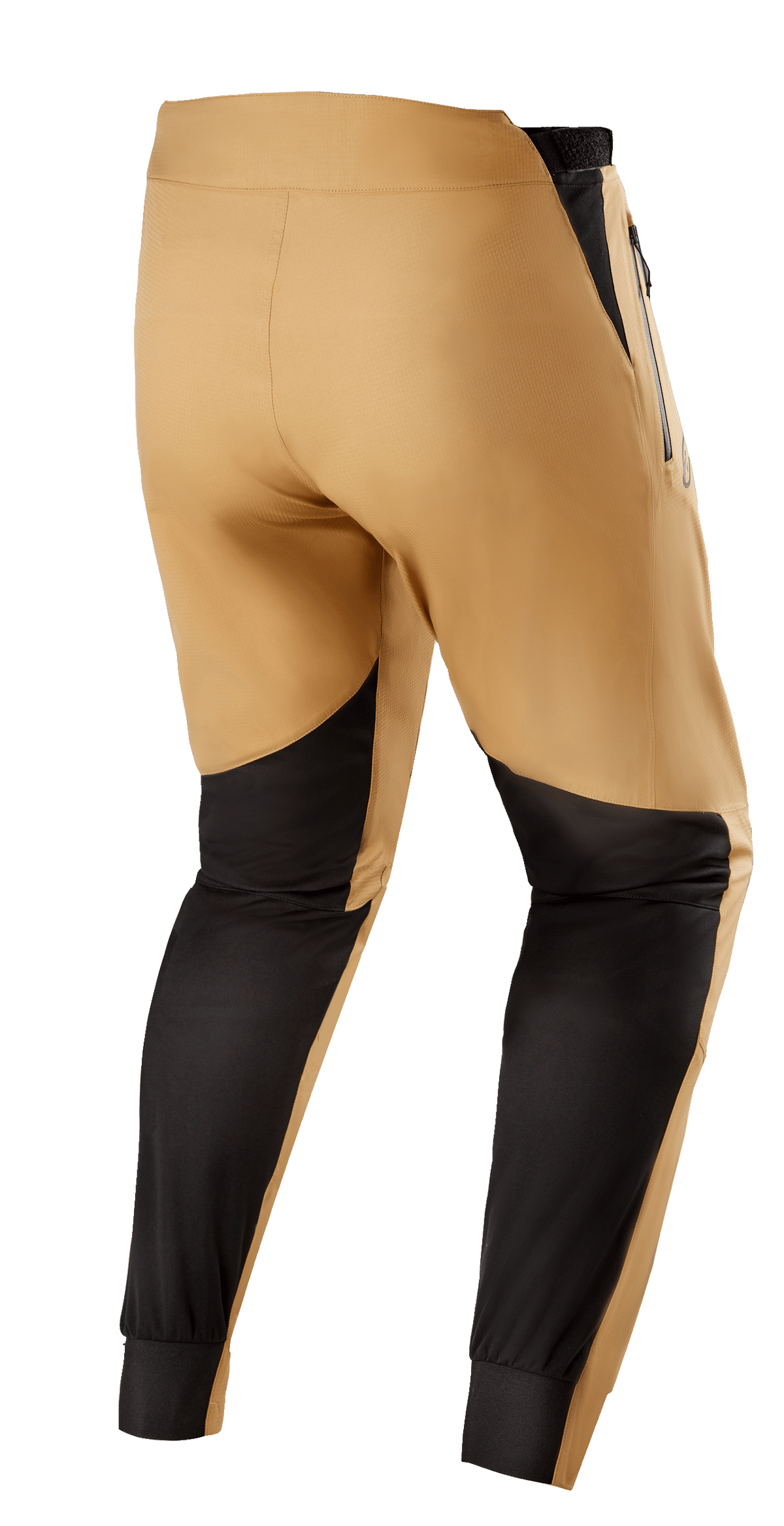 Pantalon imperméable Alpinestars Tahoe 8.1, pantalon de VTT étanche, kaki et noir, vue arrière avec empiècements renforcés noirs sur les mollets, pattes de réglage à la taille et fermetures éclair étanches pour la pratique du VTT par temps humide