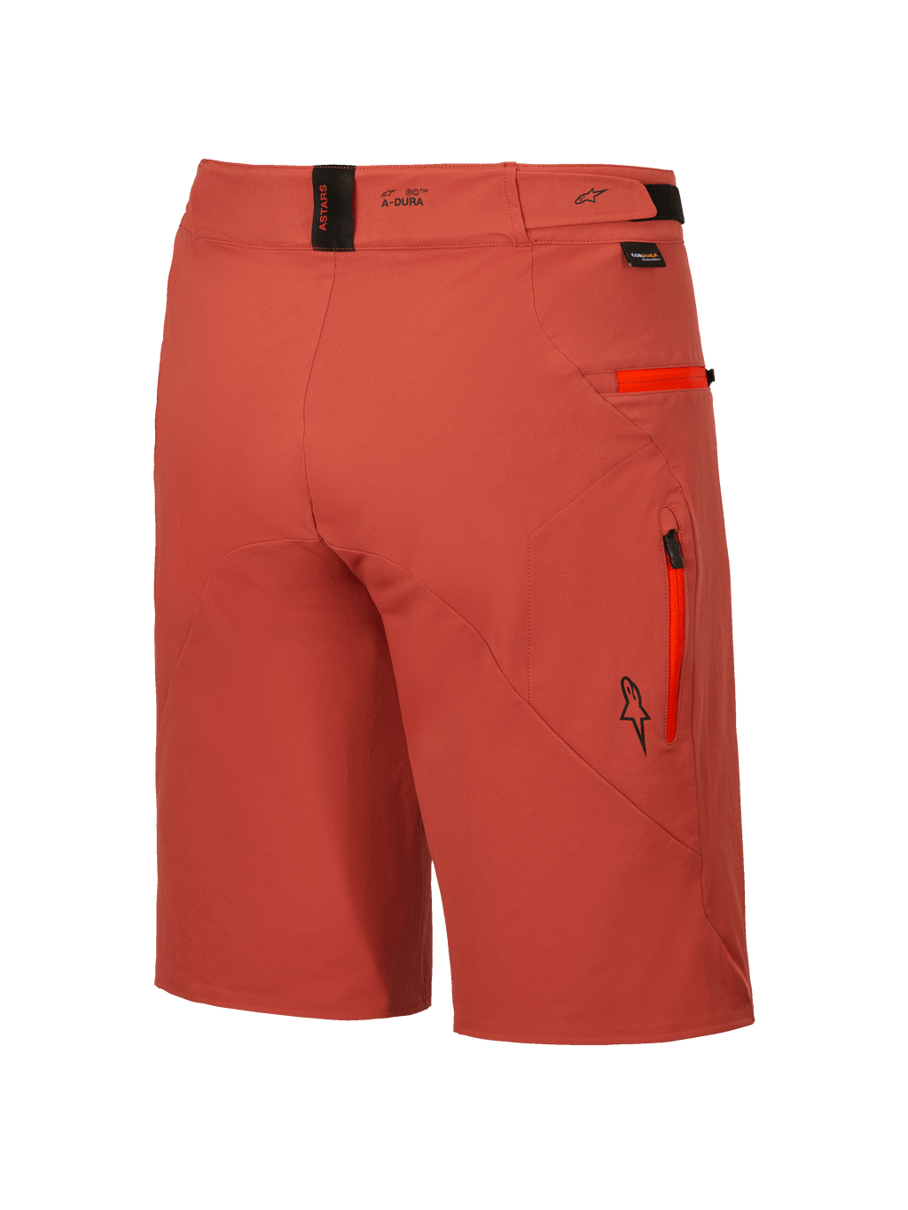 Alpinestars Shorts A-Dura Elite, short de VTT pour homme en orange foncé, vue de dos, en tissu Cordura extensible avec poches zippées