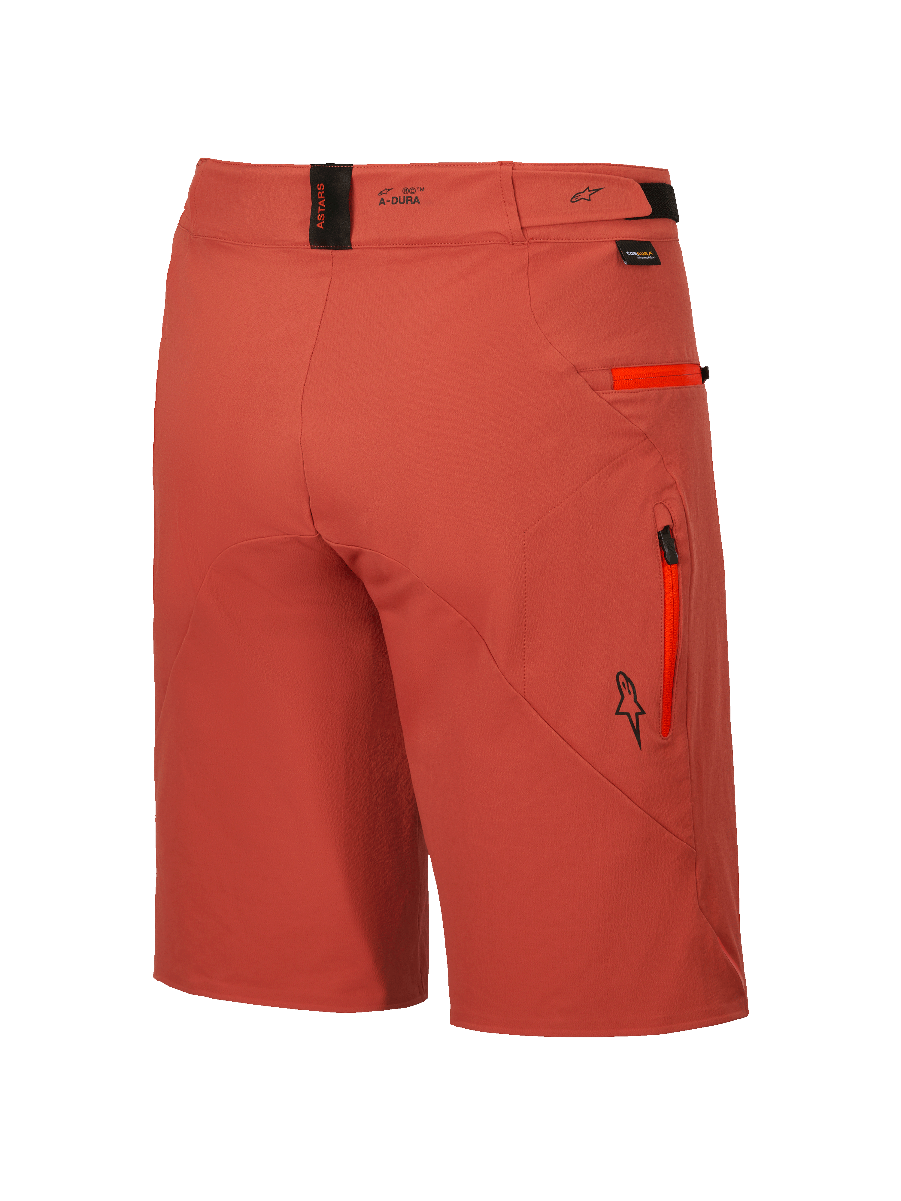Alpinestars Shorts A-Dura Elite, short de VTT pour homme en orange foncé, vue de dos, en tissu Cordura extensible avec poches zippées
