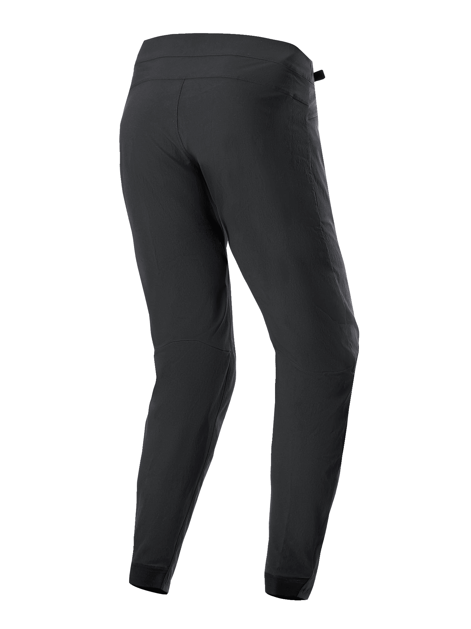 Pantalon Alpinestars A-Dura, pantalon de cyclisme noir, vue arrière, avec jambes fuselées et bas de jambes élastiqués, textile extensible 2 voies durable pour le VTT