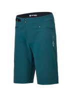 Alpinestars A-Dura Shorts, Mountain Bike Shorts, Dark Pine Green, featuring zippered pockets, double snap front closure, adjustable side waist cinch, and white Alpinestars logo on the left leg, durable design for MTB cycling