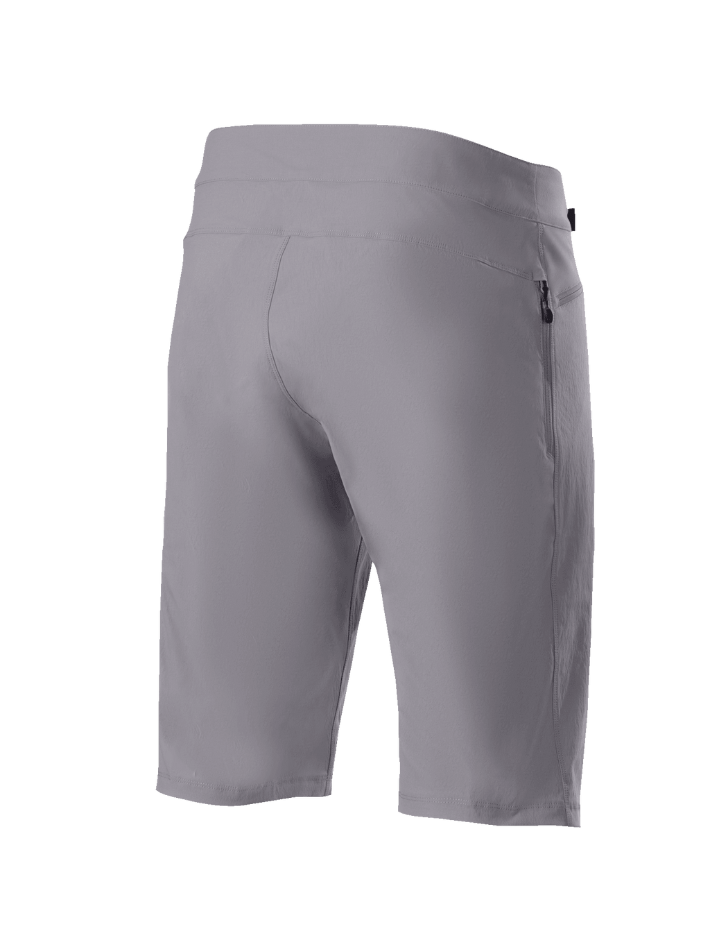 Shorts Alpinestars A-Dura, shorts de VTT, gris foncé, vue arrière de trois-quarts montrant le tissu extensible bidirectionnel durable et la poche latérale zippée, vêtement technique de cyclisme