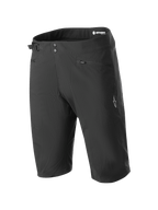 Short Liner Alpinestars A-Dura, short de VTT noir, fermeture à double pression avec ajustement latéral de la taille, poches zippées pour les mains, logo étoile blanc sur la jambe, tissu durable et extensible pour la pratique du VTT