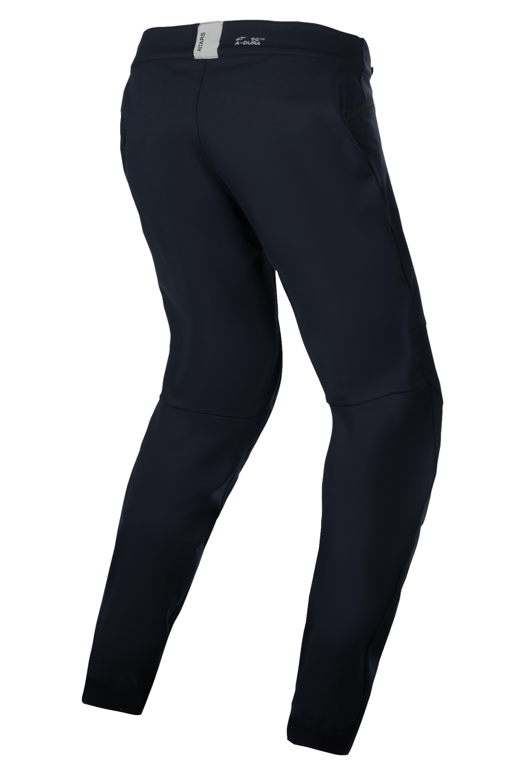 Alpinestars Stella A-Dura Thermal Pants, pantalon de VTT pour femme, noir, équipement technique pour les sorties par temps froid, vue de trois-quarts arrière mettant en avant la coupe ergonomique pré-courbée et la ceinture arrière avec marquage ASTARS.