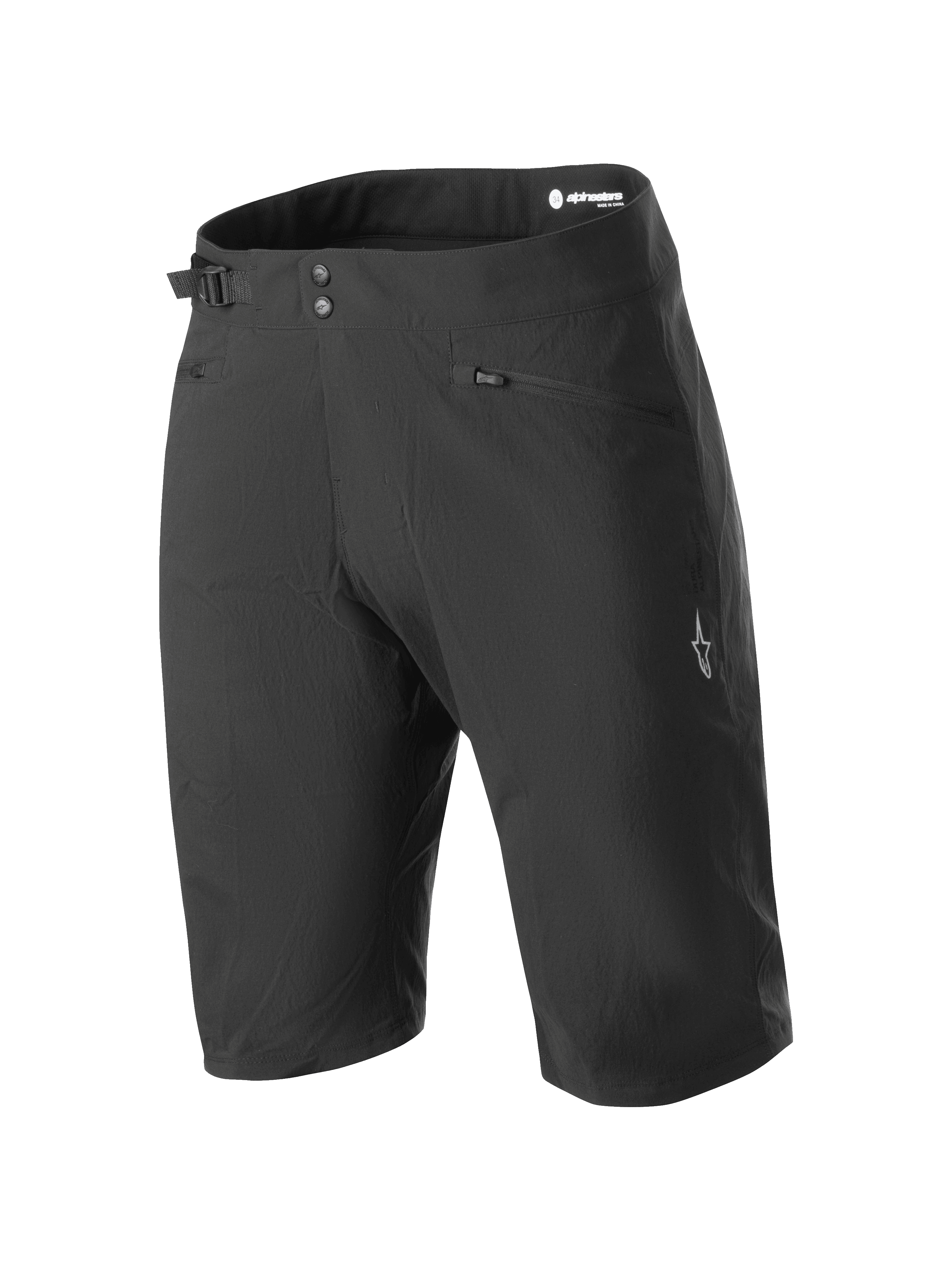 Alpinestars Stella A-Dura Liner Shorts, short de VTT pour femme, noir, longueur genou avec double fermeture à pression et ajusteur latéral, poches zippées et logo étoile blanc sur la jambe, tissu extensible 2 directions durable pour le VTT