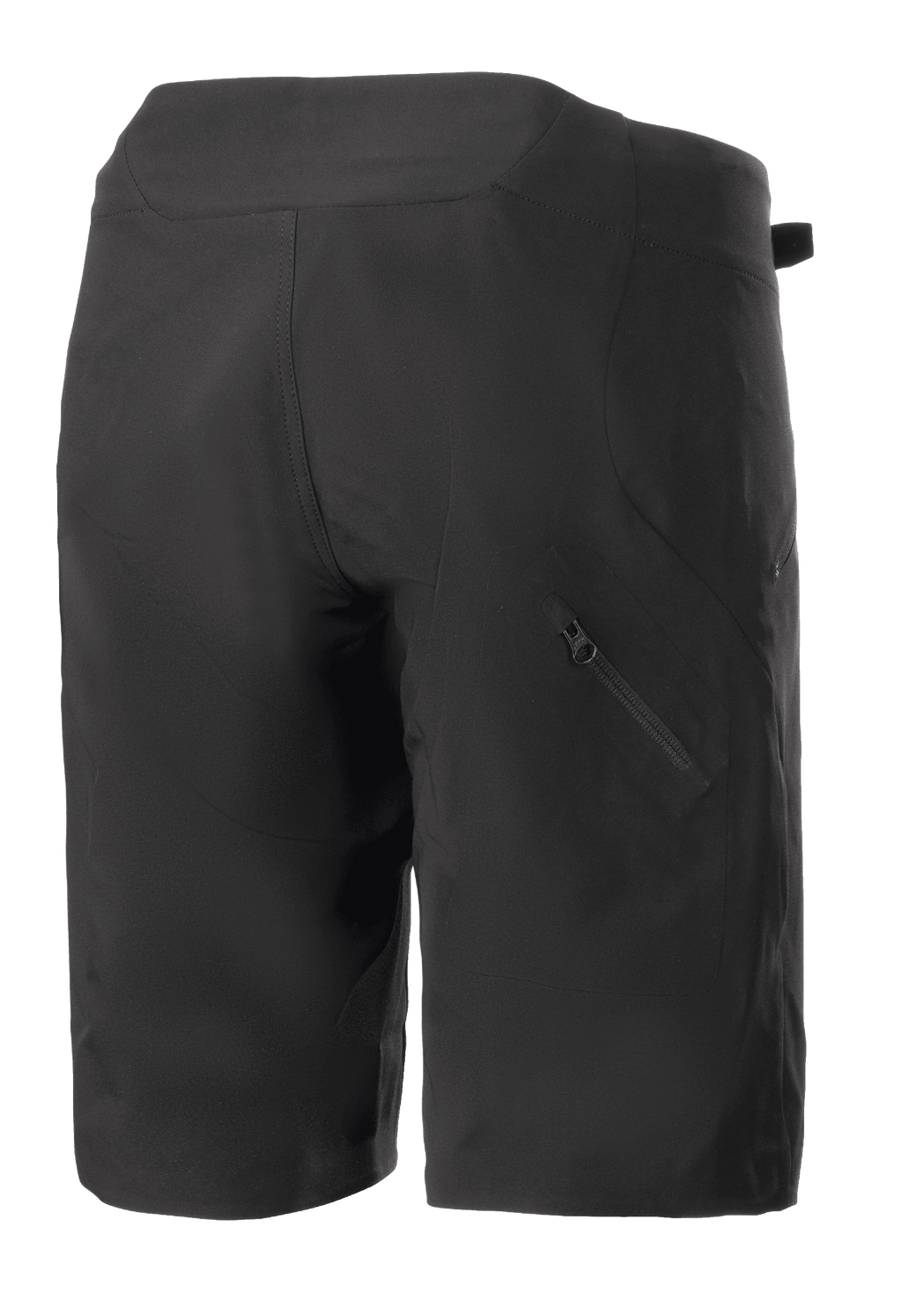 Short Femme Alpinestars Stella Drop Algorithm, noir, short de VTT, vue arrière montrant les empiècements techniques et la poche zippée diagonale sur la jambe droite, conception légère et durable pour le cyclisme tout-terrain