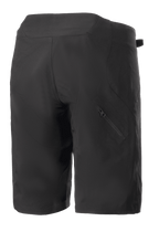 Short Femme Alpinestars Stella Drop Algorithm, noir, short de VTT, vue arrière montrant les empiècements techniques et la poche zippée diagonale sur la jambe droite, conception légère et durable pour le cyclisme tout-terrain