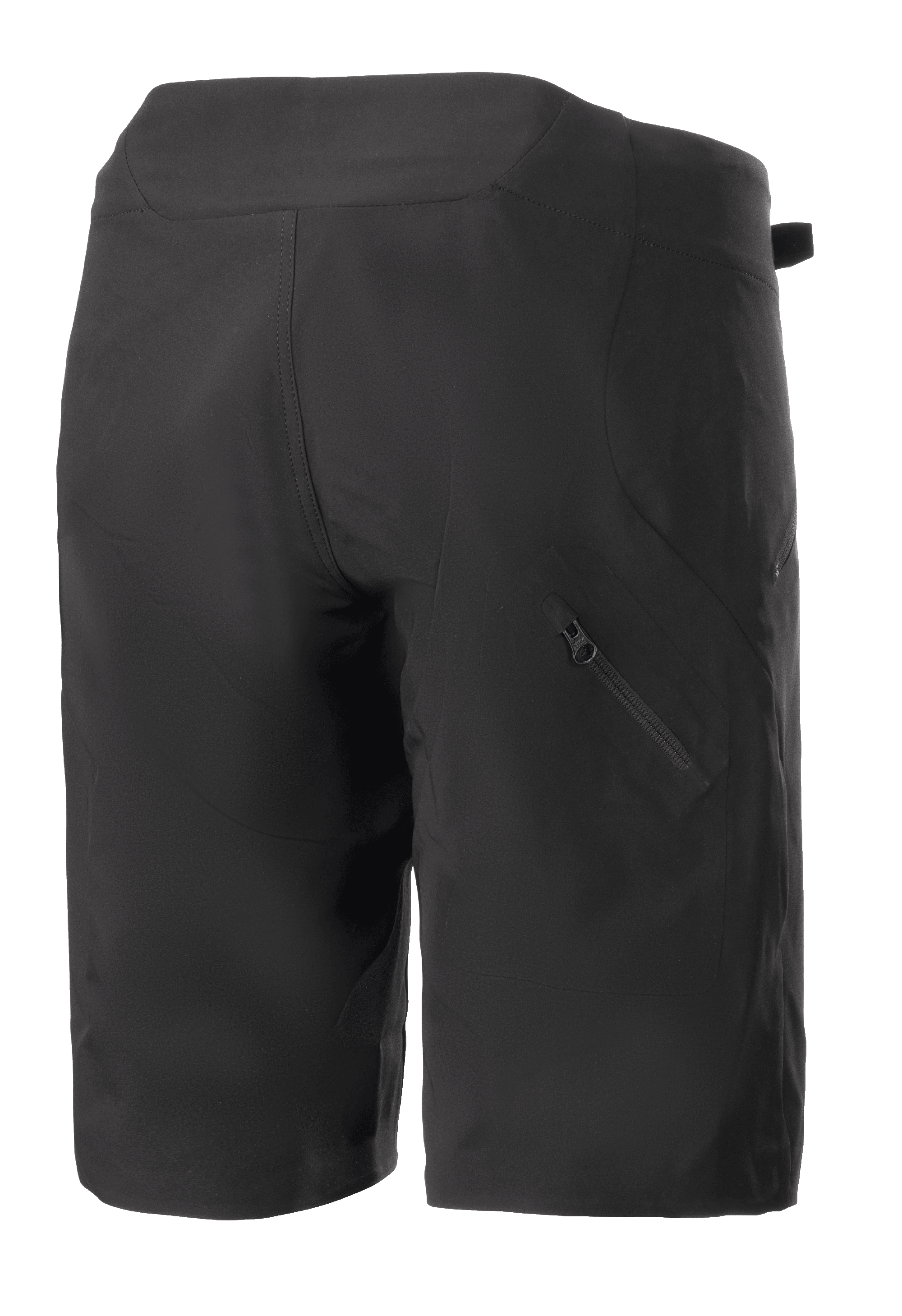 Short Femme Alpinestars Stella Drop Algorithm, noir, short de VTT, vue arrière montrant les empiècements techniques et la poche zippée diagonale sur la jambe droite, conception légère et durable pour le cyclisme tout-terrain