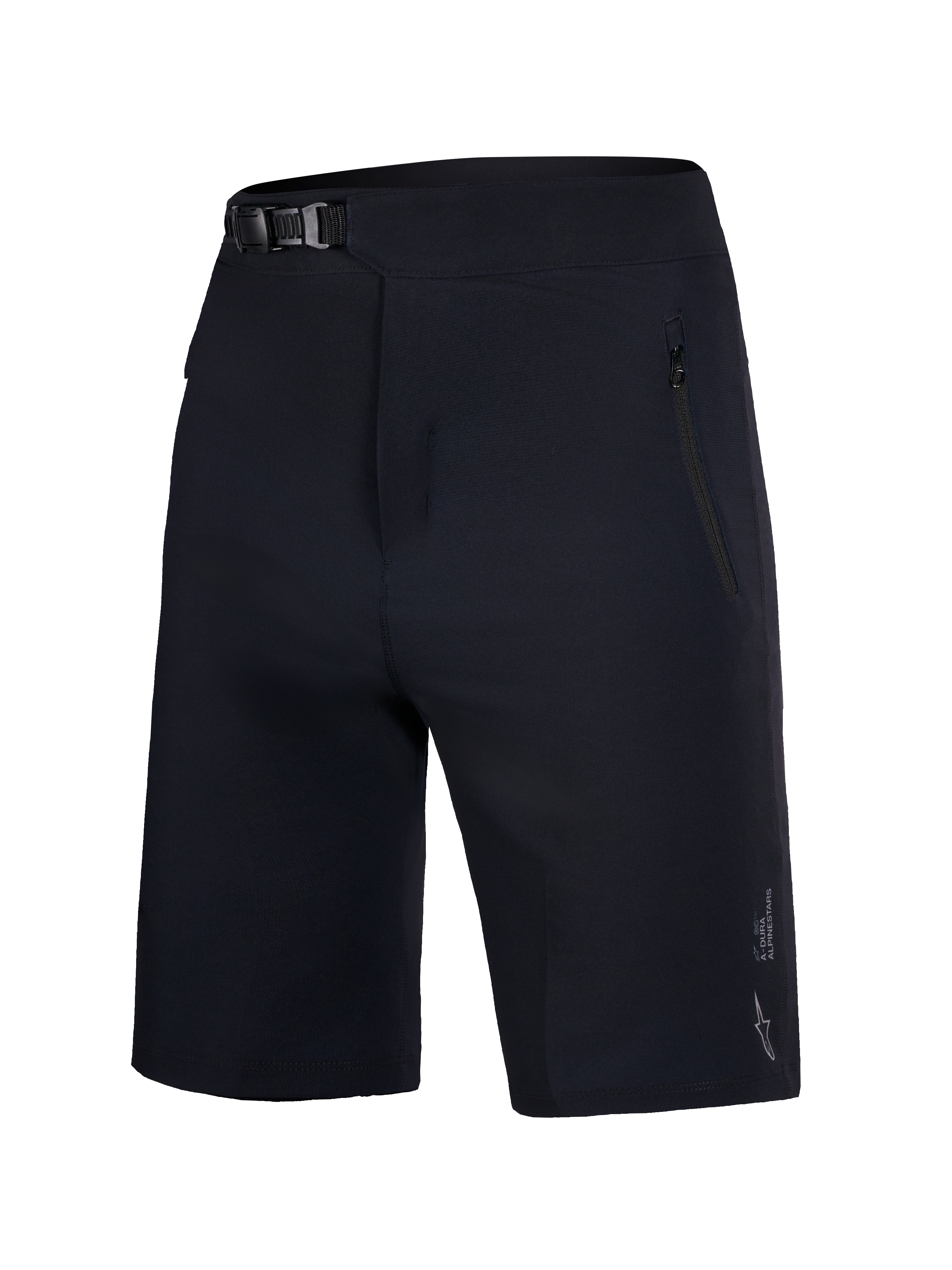 Black Youth A-Dura Ride Shorts with ratchet waist closure and zippered pockets for mountain bike durability.