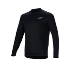 Alpinestars A-Dura Thermal Jersey, Black long-sleeve cycling jersey, small white Alpinestars logo on the chest, extended drop tail for rear coverage, insulated fleece lining for cold-weather mountain biking