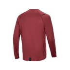 Maillot thermique Alpinestars A-Dura, maillot de cyclisme à manches longues, bordeaux, vue arrière montrant le dos allongé pour une protection accrue, tissu thermique isolant texturé, marquage minimaliste à l'ourlet