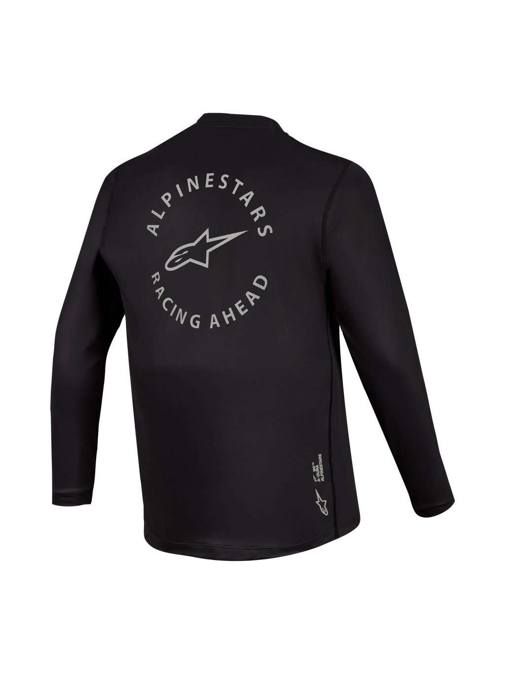 Maillot manches longues A-Dura Air noir, vue arrière avec graphique gris Racing Ahead, équipement VTT respirant.