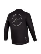 Maillot manches longues A-Dura Air noir, vue arrière avec graphique gris Racing Ahead, équipement VTT respirant.