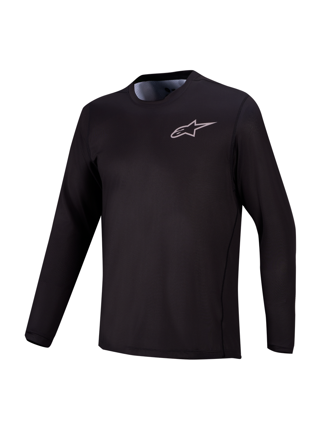 Maillot VTT A-Dura Air noir à manches longues, maille jacquard respirante et discret logo Alpinestars sur la poitrine.