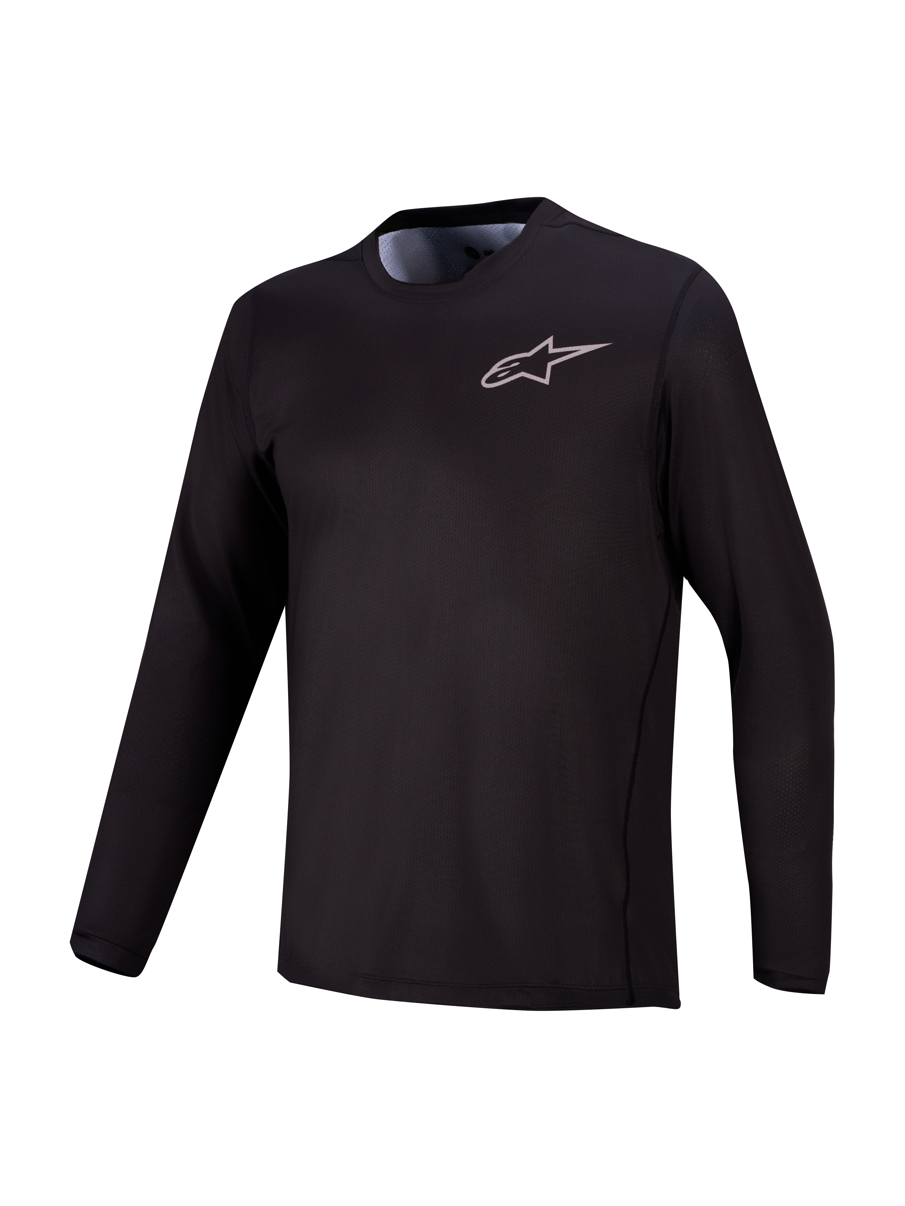 Maillot VTT A-Dura Air noir à manches longues, maille jacquard respirante et discret logo Alpinestars sur la poitrine.