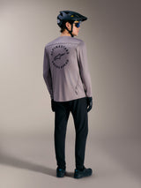 Gray A-Dura Air Long Sleeve Jersey with Racing Ahead back graphic, breathable jacquard mesh for performance MTB riding.
