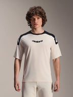 Alpinestars A-Aria Polartec Elite Jersey, maillot de VTT à manches courtes, écru avec empiècements noirs aux épaules, logo astars noir sur la poitrine, vêtement de VTT coupe performance