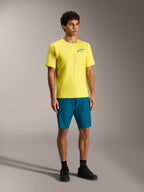 Short Alpinestars A-Dura Ride bleu-vert et maillot jaune, tenue de VTT performante et durable pour homme.