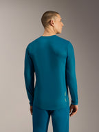 Maillot A-Dura Ride bleu-vert à manches longues, coupe arrière allongée et logo Alpinestars pour le VTT.